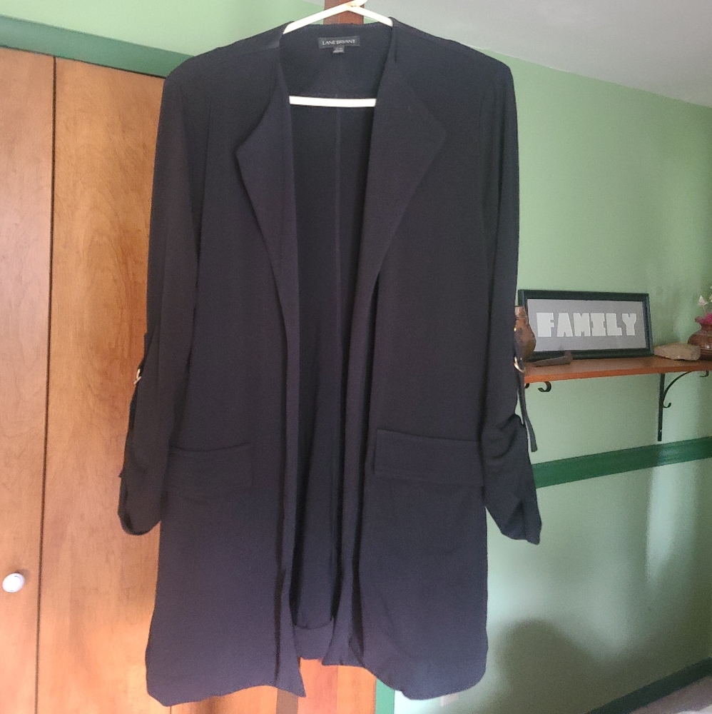 Lane Bryant Black 3/4 Sleeve Long Blazer